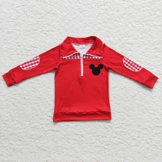 6 A11-5 Red Mouse Cartoon Boys Long Sleeve Top Collar Polo Pullover T-Shirts