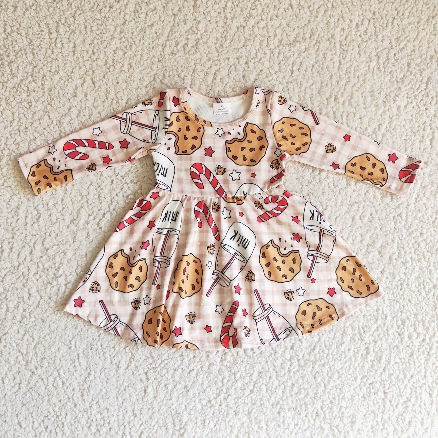 promotion GLD0114 Christmas Pink Milk Cookie Cake  Girls Long Sleeve Dresses