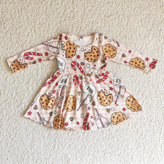 promotion GLD0114 Christmas Pink Milk Cookie Cake  Girls Long Sleeve Dresses