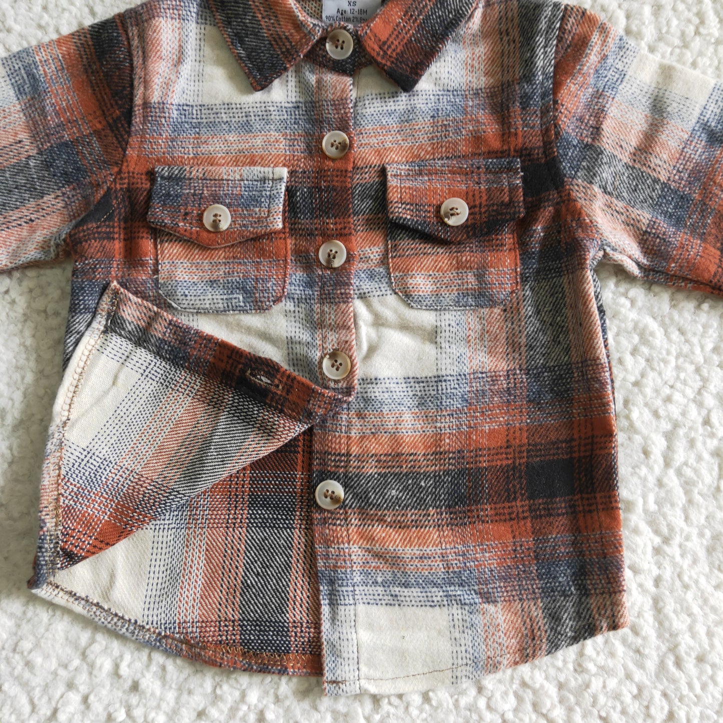 BT0116  Brown Plaid Boys Long Sleeve Top Winter Collar T-Shirts