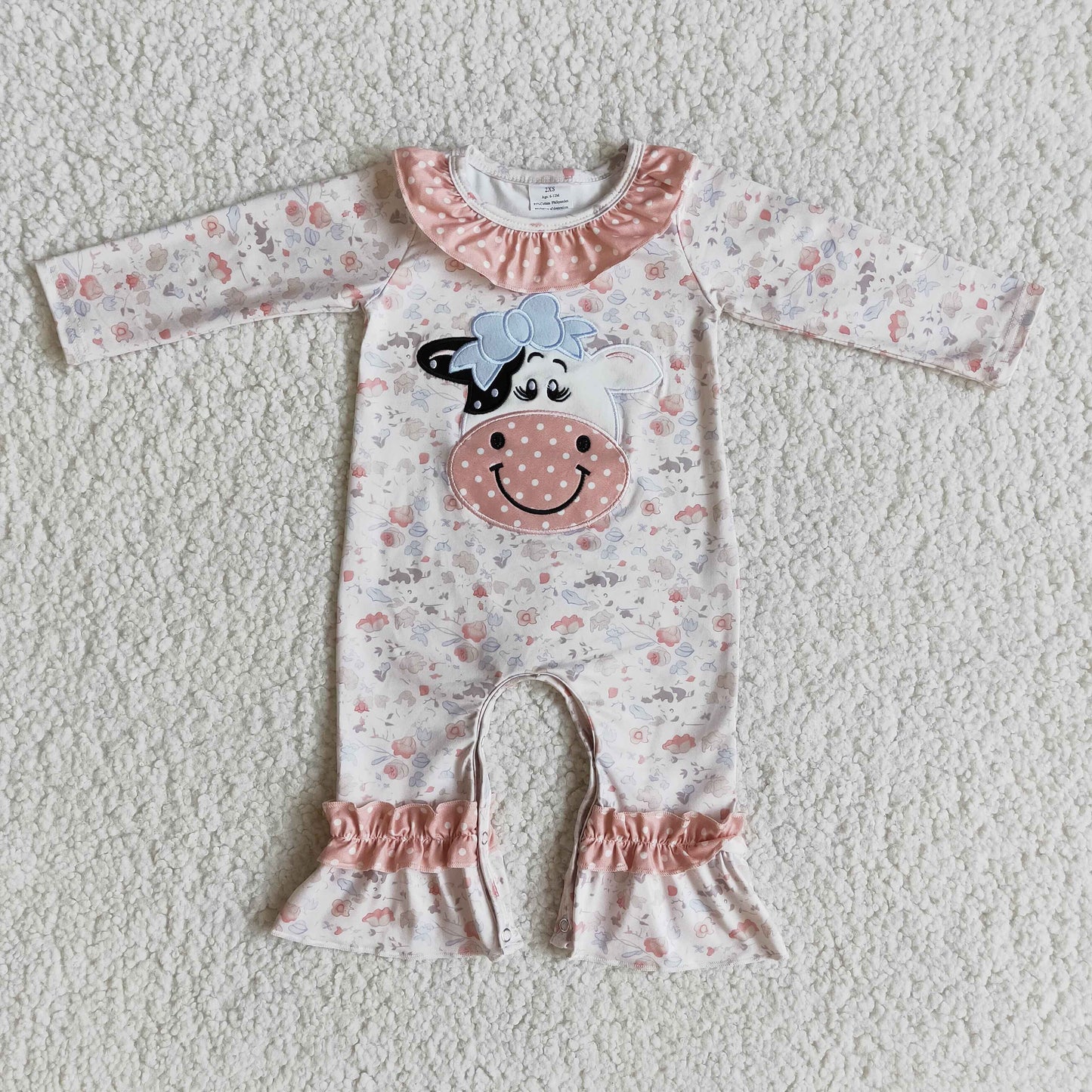 6 A23-5 Embroidery Cow Print Baby Girls Romper