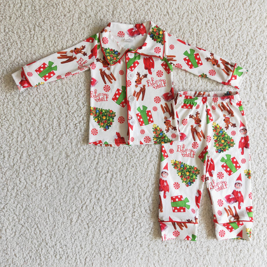 6 B4-39 Christmas Red Tree Deer Cartoon Boys Long Sleeve Pajamas