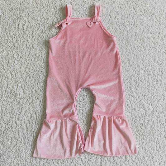 SR0088 Pink Velvet Girls Sleeveless Jumpsuit Overall Pants