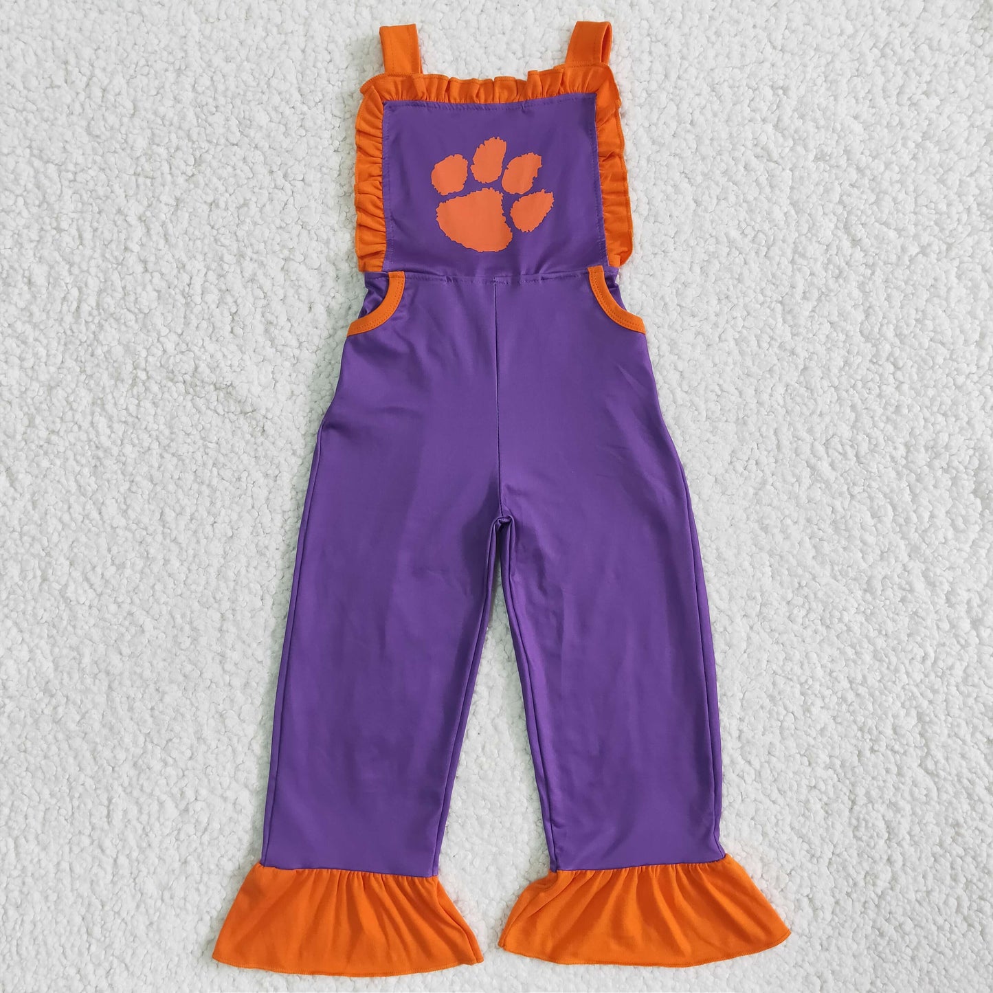 E4-3 Purple Orange Football Team Overalls Pants Jumpsuit