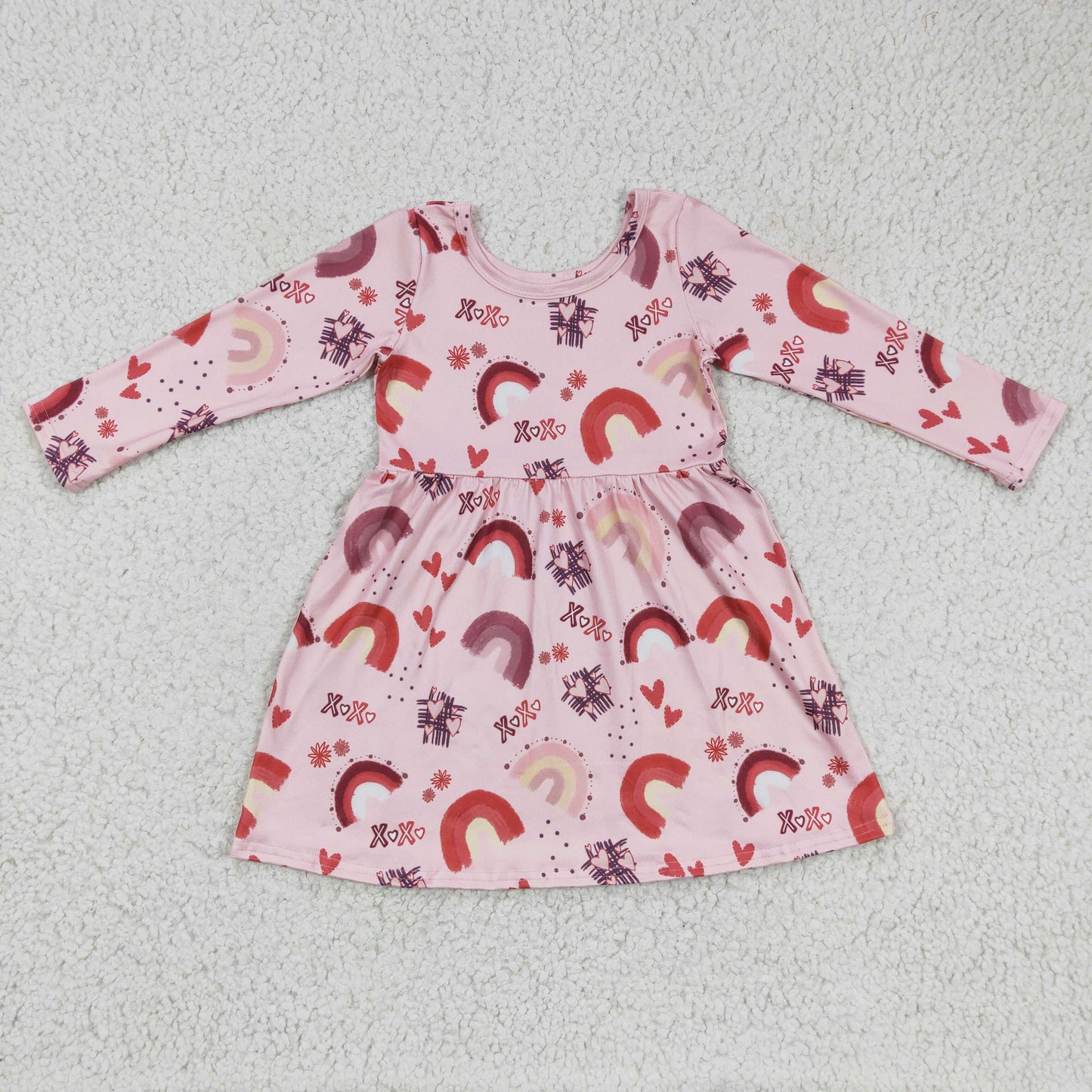 GLD0178 Valentine Love Rainbow Pink Girls Long Sleeve Dresses