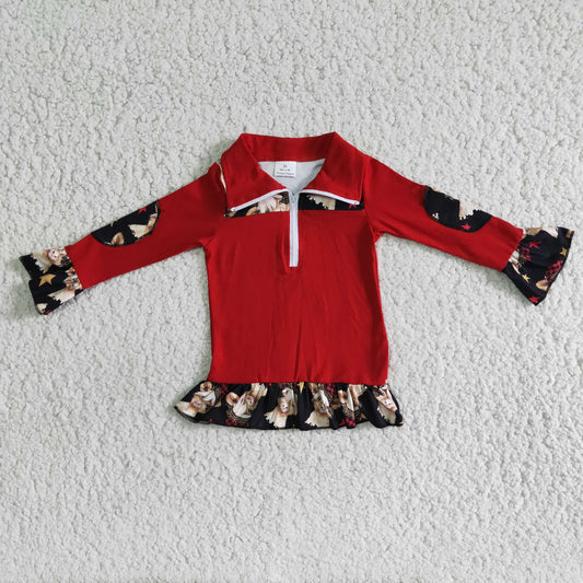 Clearance 6 A8-3 Christmas Red Heifer Girls Boys Long Sleeve Top Collar Polo Pullover T-Shirts