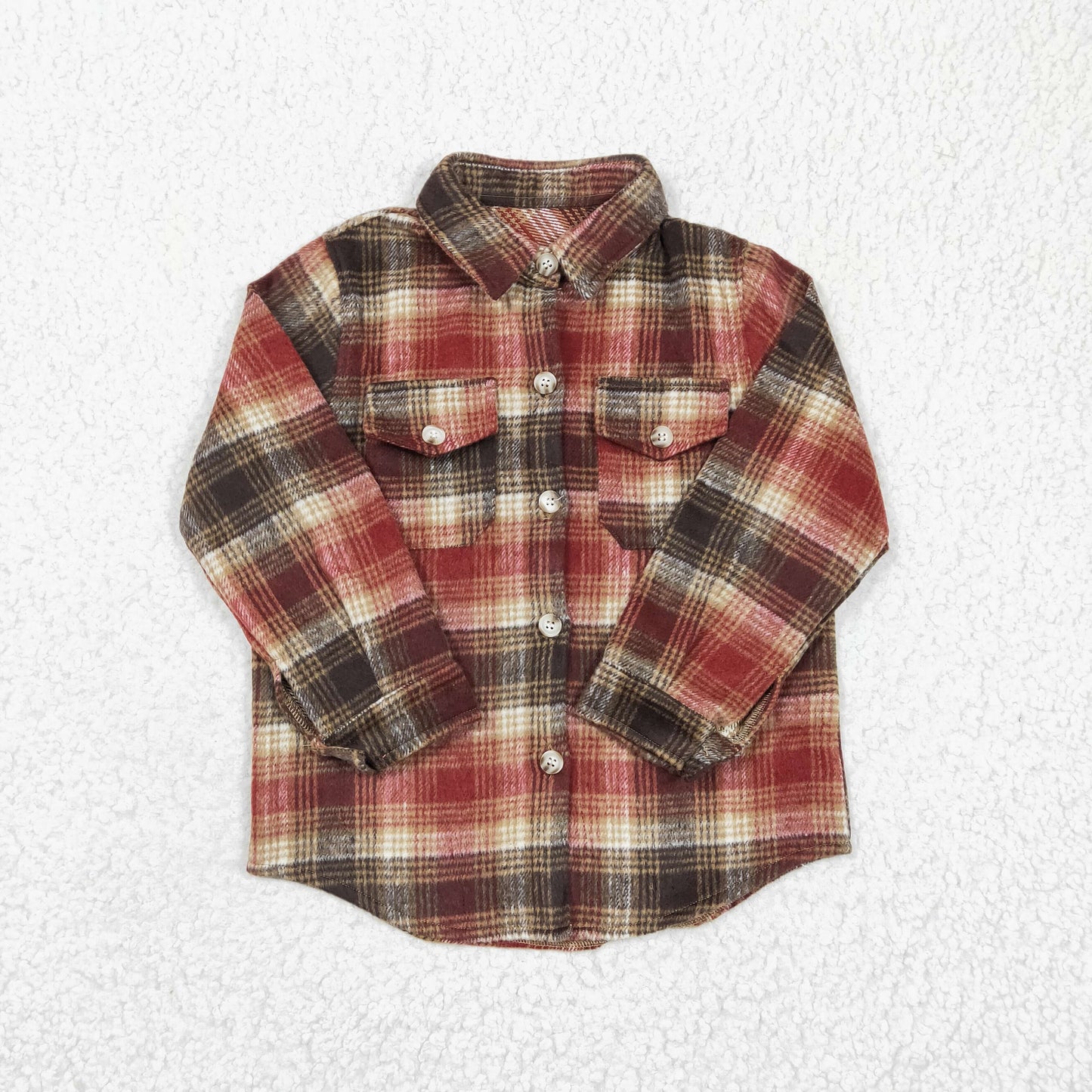 BT0191 Brown Plaid Boys Long Sleeve Top Winter Collar T-Shirts