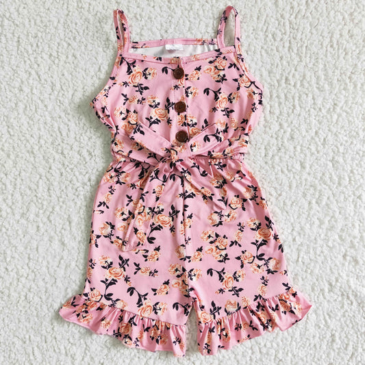 SR0003 Summer Pink Floral Print Jumpsuits