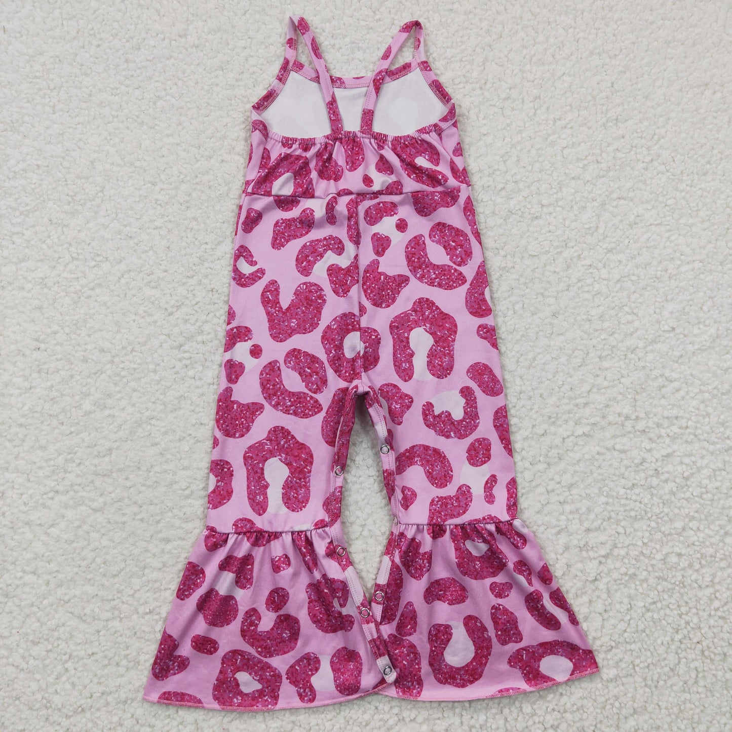 SR0216 Pink Leopard Girls Sleeveless Jumpsuit Overall Pants