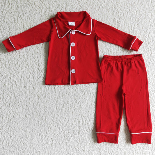 BLP0036 Christmas Red Print Collar Boys Long Sleeve Pajamas