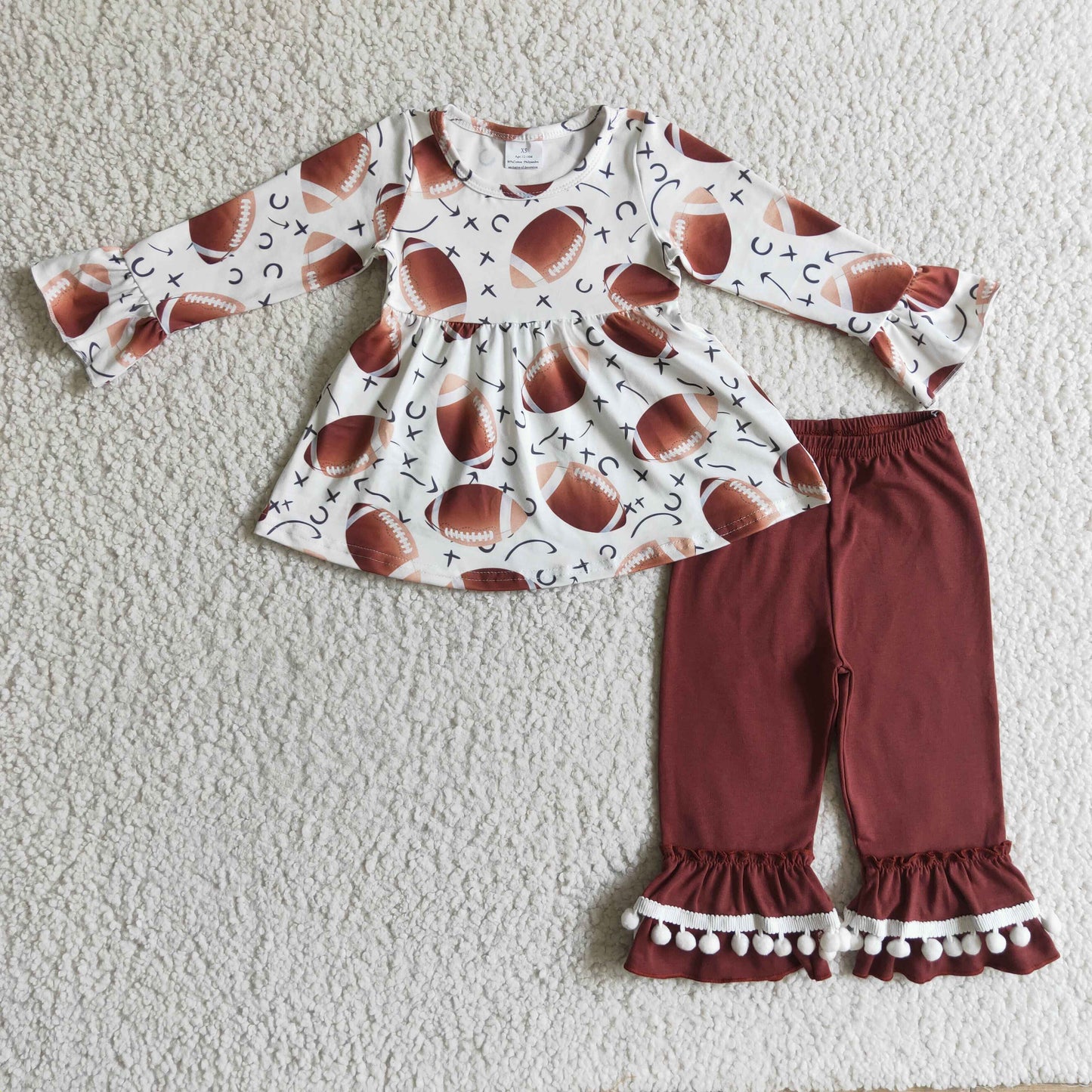 GLP0267 Brown Football Bombom Tunic Girls Long Sleeve Pants Outfits