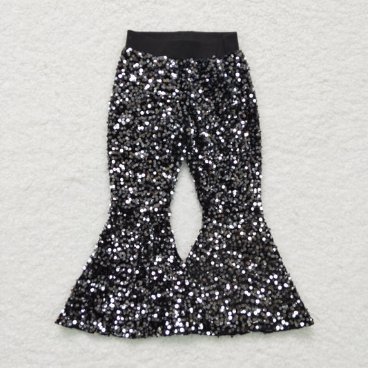 E5-30 Black Sequin Bell-bottom Girls Pants