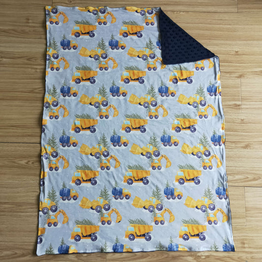 BL0029 Christmas Tree Blue Yellow Truck Car Print Blanket