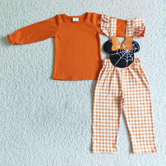 GLP0067 Halloween Orange Cartoon Overall Girls Short Sleeve Bell Bottom Pants Outfits