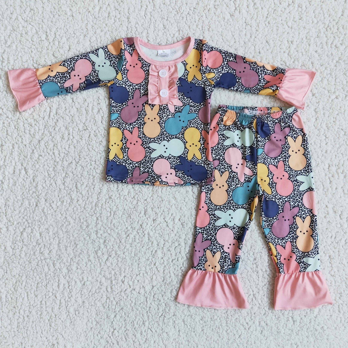 6 A29-18 Easter Rabbits Print Girls Long Sleeve Pants Outfits Pajamas