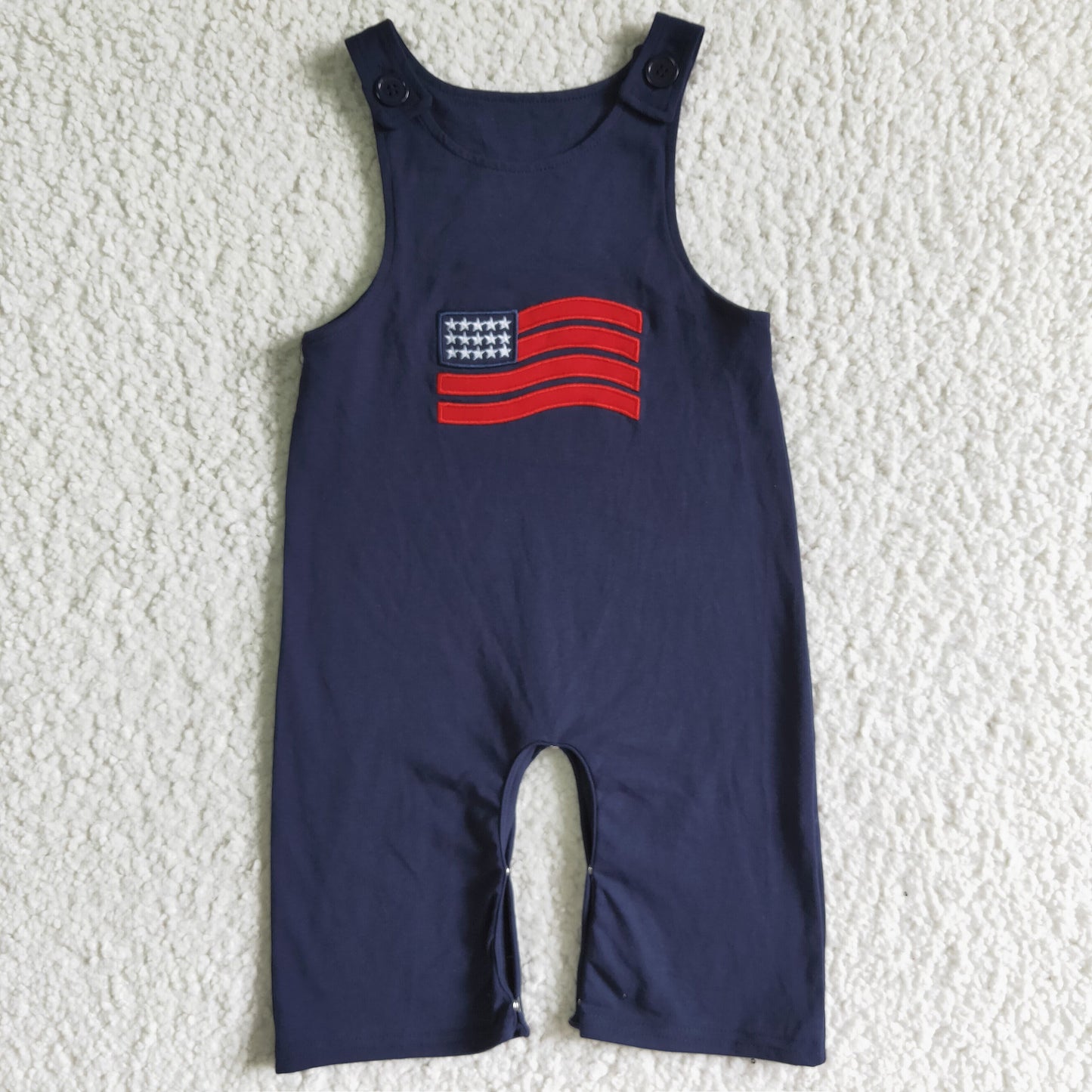 C7-1 4th Of July Blue Red Flag Embroidery Boys Sleeveless Romper