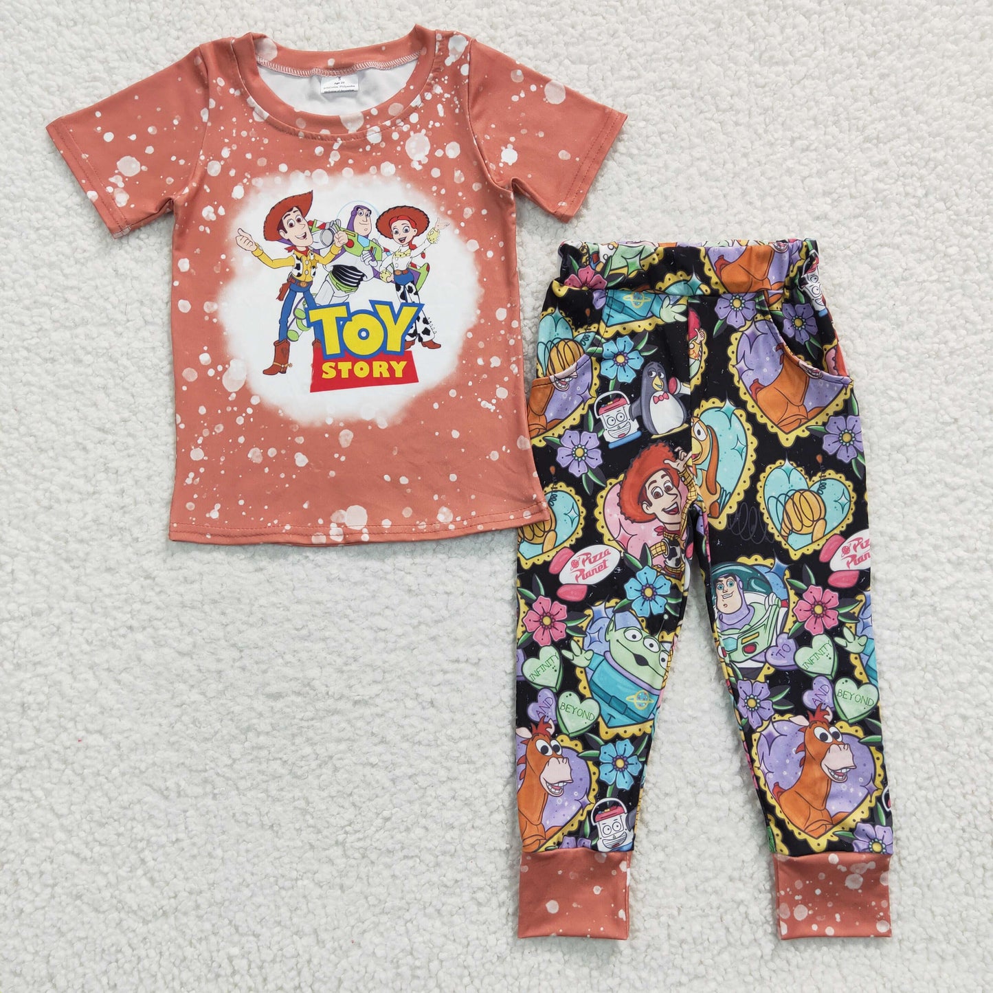 BSPO0094 Pink Green Toy Cartoon Boys Short Sleeve Pants Outfits