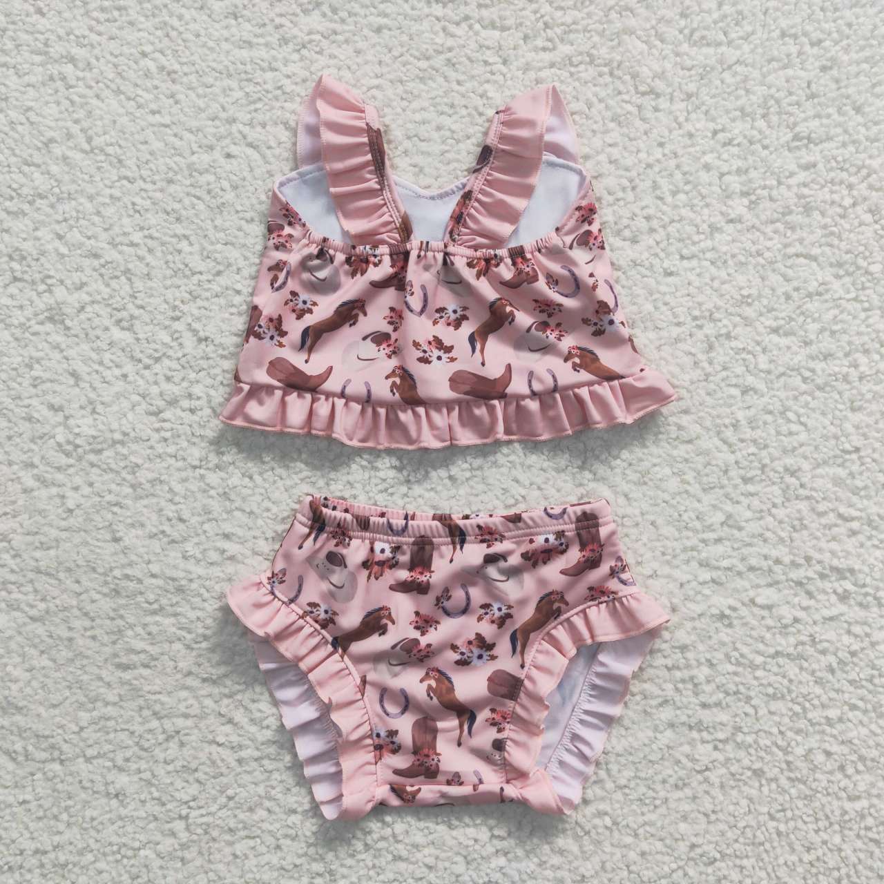 S0107 Western Horse Pink Cow Girls Swimming Bathing Suits Swimsuits
