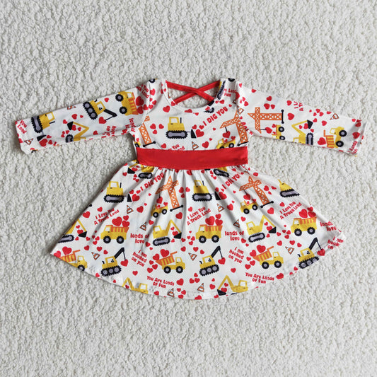 Clearance   6 A29-14 Valentine Truck Print Girls Dress