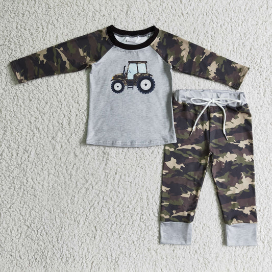 6 B6-4  Grey Camo Tractor Truck Boys Long Sleeve Pants Outfits