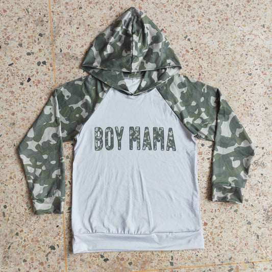 6 A29-5 Adult Boy Mama Green Camo Print Long Sleeve Hoodies Top