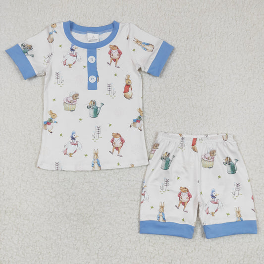 BSSO0123 Easter Blue Rabbit Boys Short Sleeve Shorts Outfits Pajamas