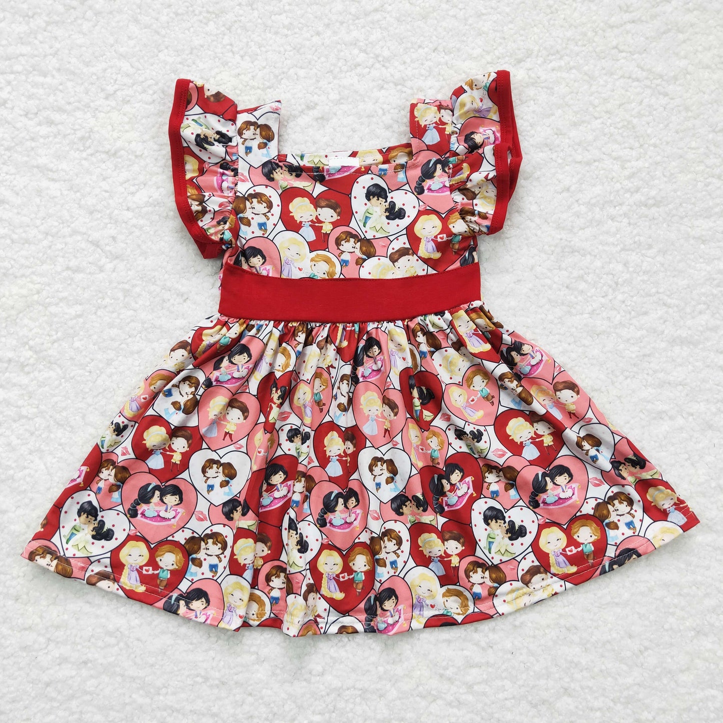 C3-10 Red Cartoon Valentine Girls Short Sleeve Dresses