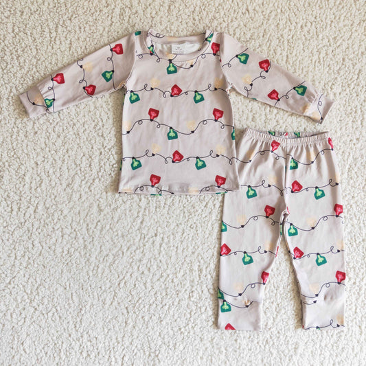 BLP0086  Christmas Red Green Lamp Bulb Boys Long Sleeve Pants Outfits Pajamas