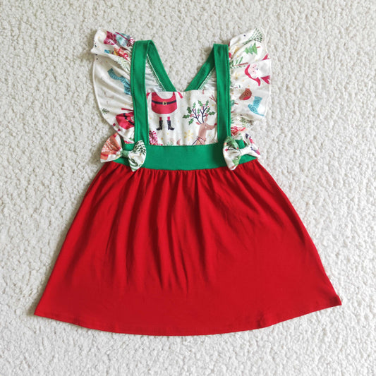 GSD0142  Christmas Red Green Santa Gift Girls Short Sleeve Dresses