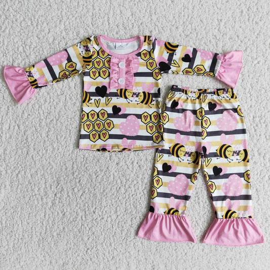 Clearance 6 A31-2 Valentine Bee Print Girls Pajamas