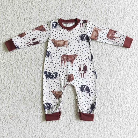 LR0058 Red Dots Cows Boys Long Sleeve Romper