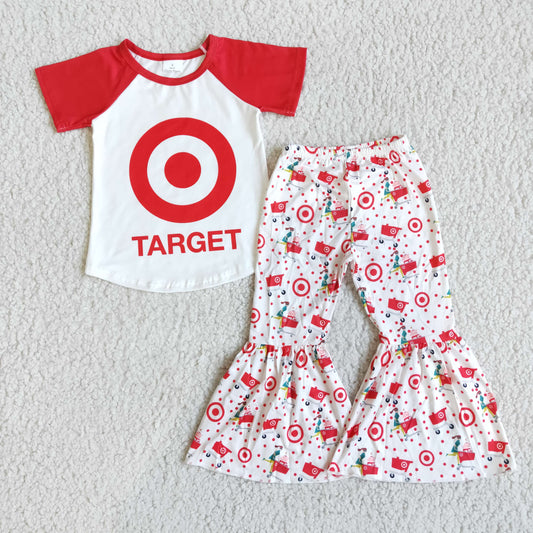 Clearance B5-21 Red Target Circle Girls Short Sleeve Pants Outfits