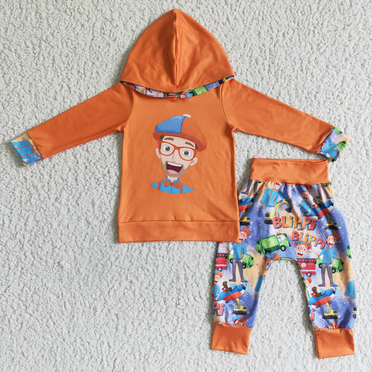 6 B8-19 Orange Cartoon Boys Long Sleeve Hoodies Outfits