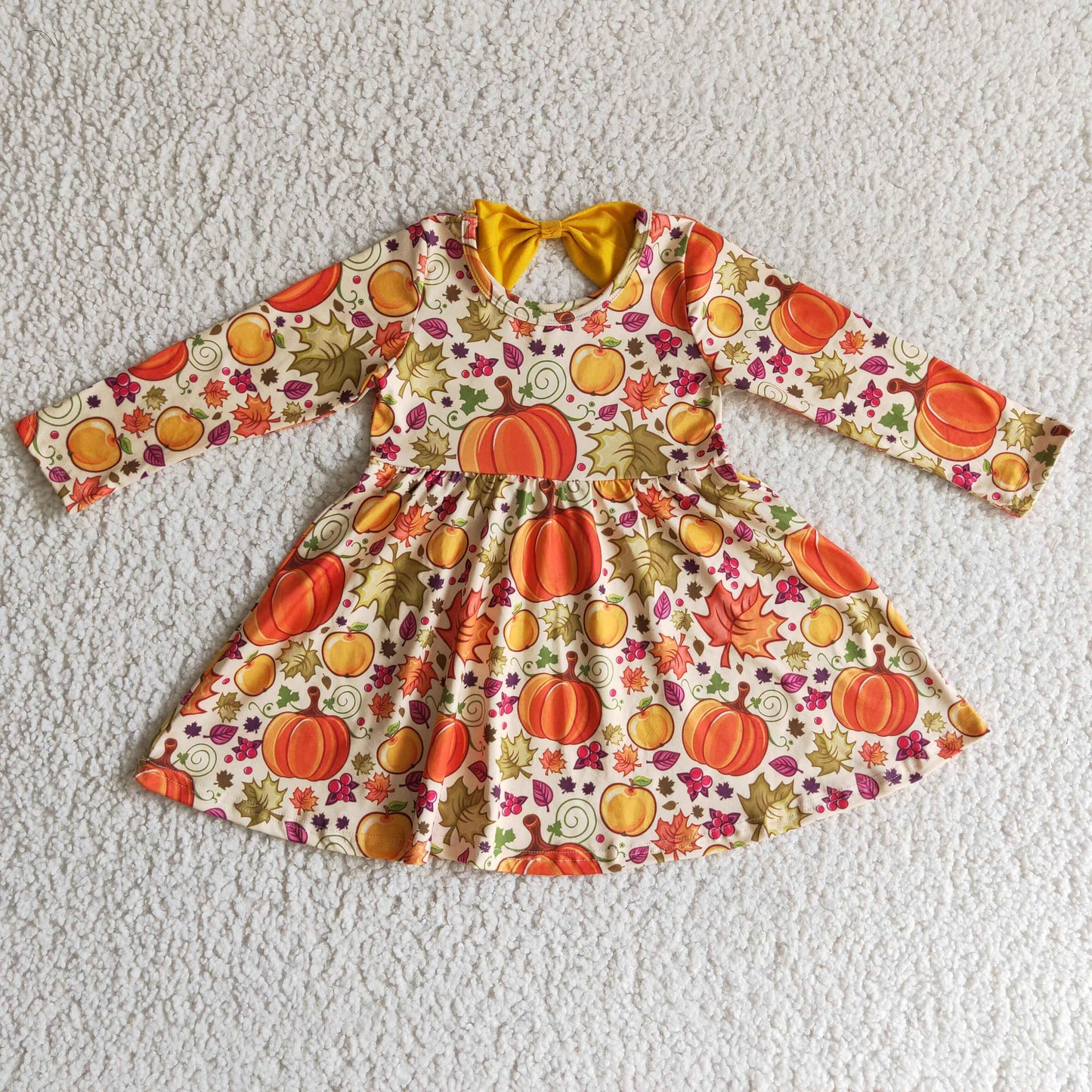 promotion RTS GLD0055 Halloween Pumpkin Yellow Leaf Leaves Girls Long Sleeve Dresses