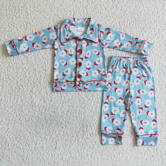 6 A22-17 Christmas Santa Blue Boys Long Sleeve Pajamas