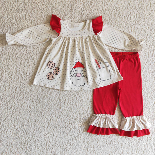 Clearance 6 C11-25 Christmas Santa Milk Cake Cookies White Red Tunic Girls Long Sleeve Pants Outfits