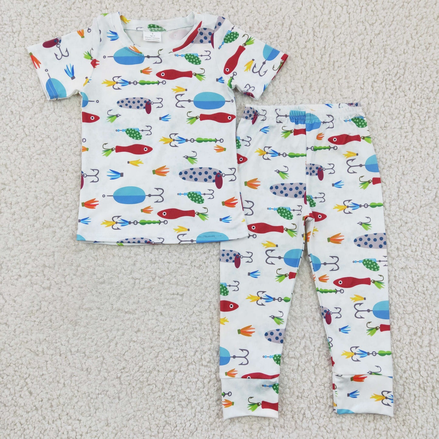 BSPO0062 Fish Blue Boys Short Sleeve Pants Outfits Pajamas