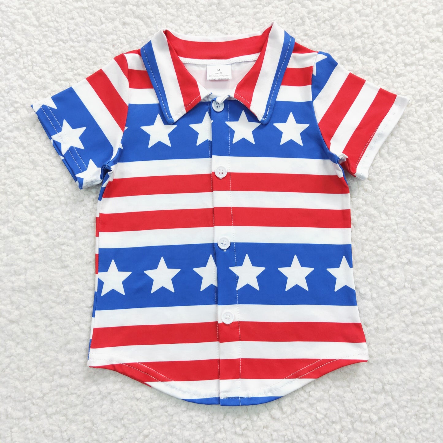 BT0196 4th Of July Red Blue Flag Star Stripes Boys Short Sleeve Top Collar T-Shirts