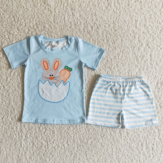 Clearance B11-25 Easter Rabbits Blue Boys Short Sleeve Shorts Outfits