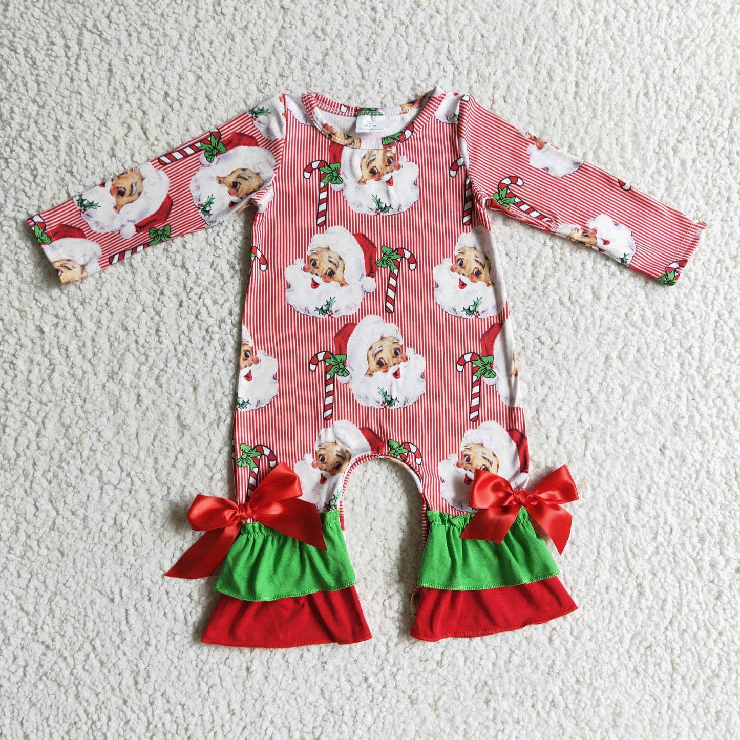 6 A2-30 Christmas Red Santa Girls Long Sleeve Romper