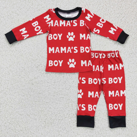 BLP0144 Red Black Dog Paw Mama Boy Boys Long Sleeve Pants Outfits Pajamas