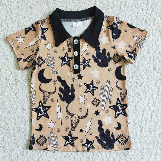 BT0019 Highland Cows Cactus Cowboy Starts Western Polo Short Sleeve Top Boys Collar T-Shirts