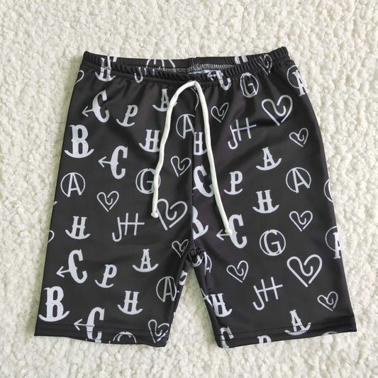 SS0003 Black Letter Boys Bathing Suits Swimsuits Swimming Trunks