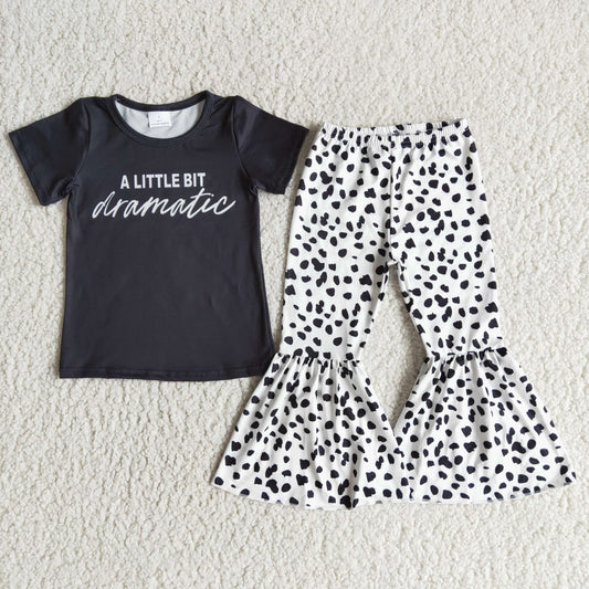 D11-1 A Little Bit Dramatic Leopard Black Girls Short Sleeve Bell Bottom Pants Outfits