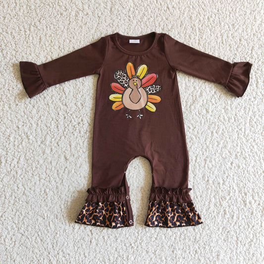 Clearance  6 A2-6   Thanksgiving Girls Ruffles Sleeve Turkey Romper