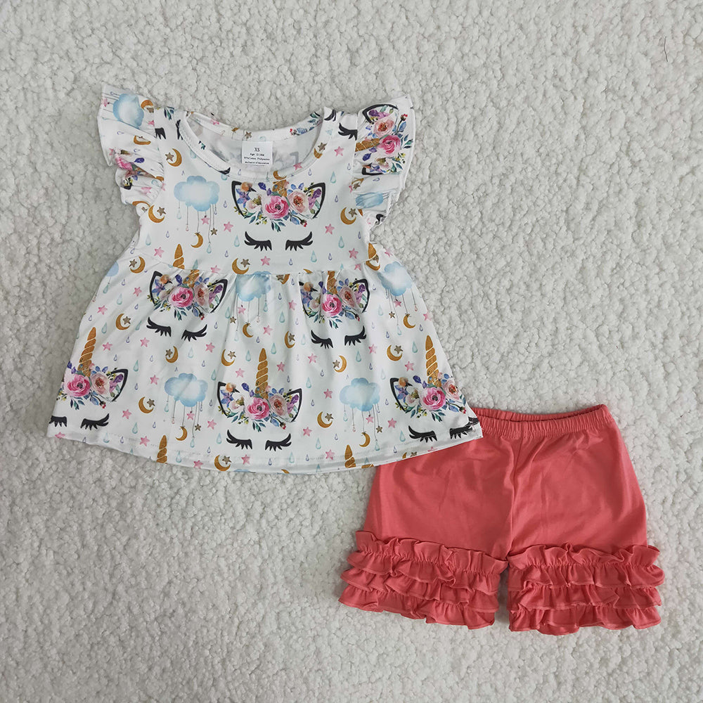 Clearance A15-11 Summer Unicorn Print Shorts Kids Clothes