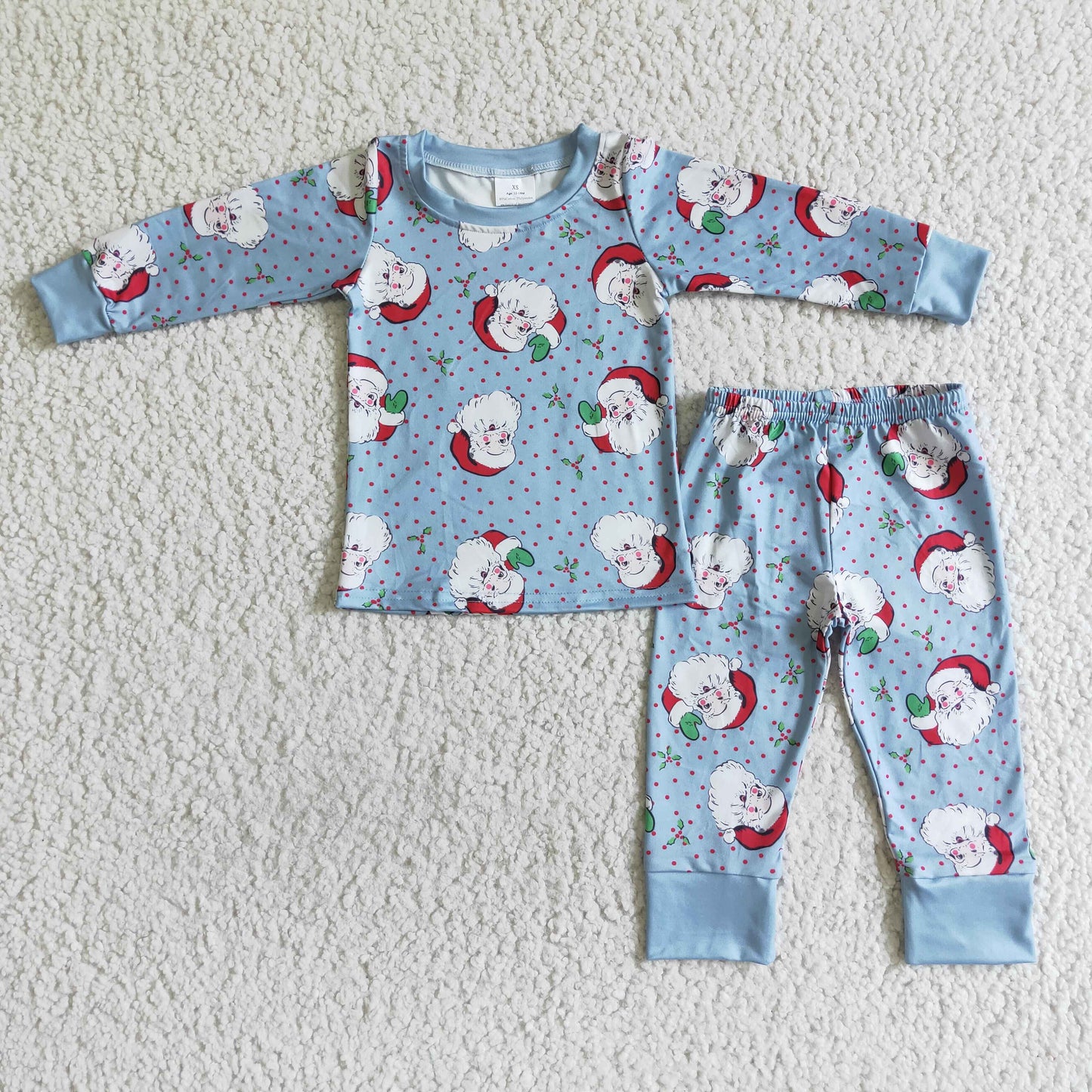 BLP0056 Christmas Santa Blue Boys Long Sleeve Pajamas