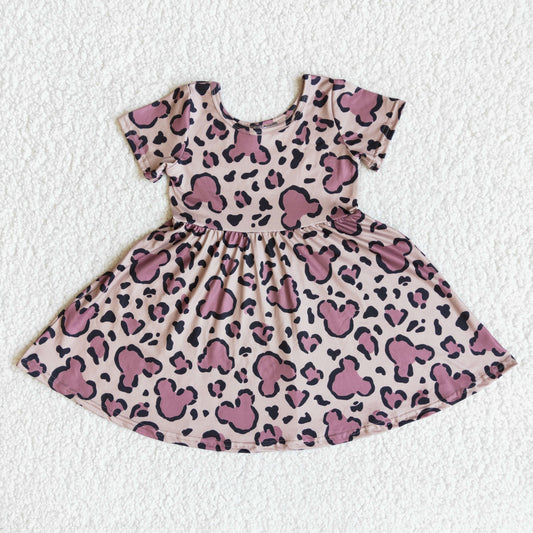 Clearance E13-13 M Cartoon Leopard Girls Short Sleeve Dresses