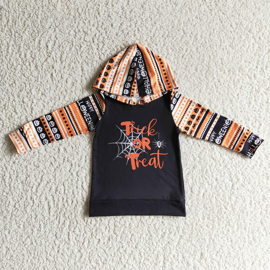 BT0067 Halloween Pumpkin Spider Black Orange Trick Or Treat Boys Long Sleeve Hoodies Top