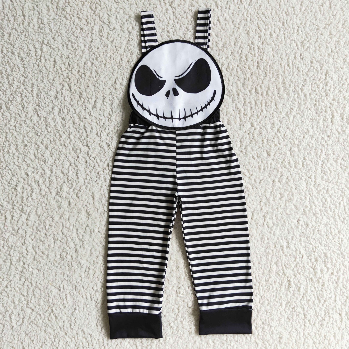 SR0082 Halloween Ghost Clown Black Stripes Boys Sleeveless Jumpsuit Overall Pants